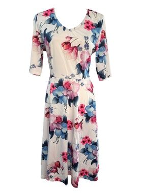 White Floral Dress Size Large Zip Back Close